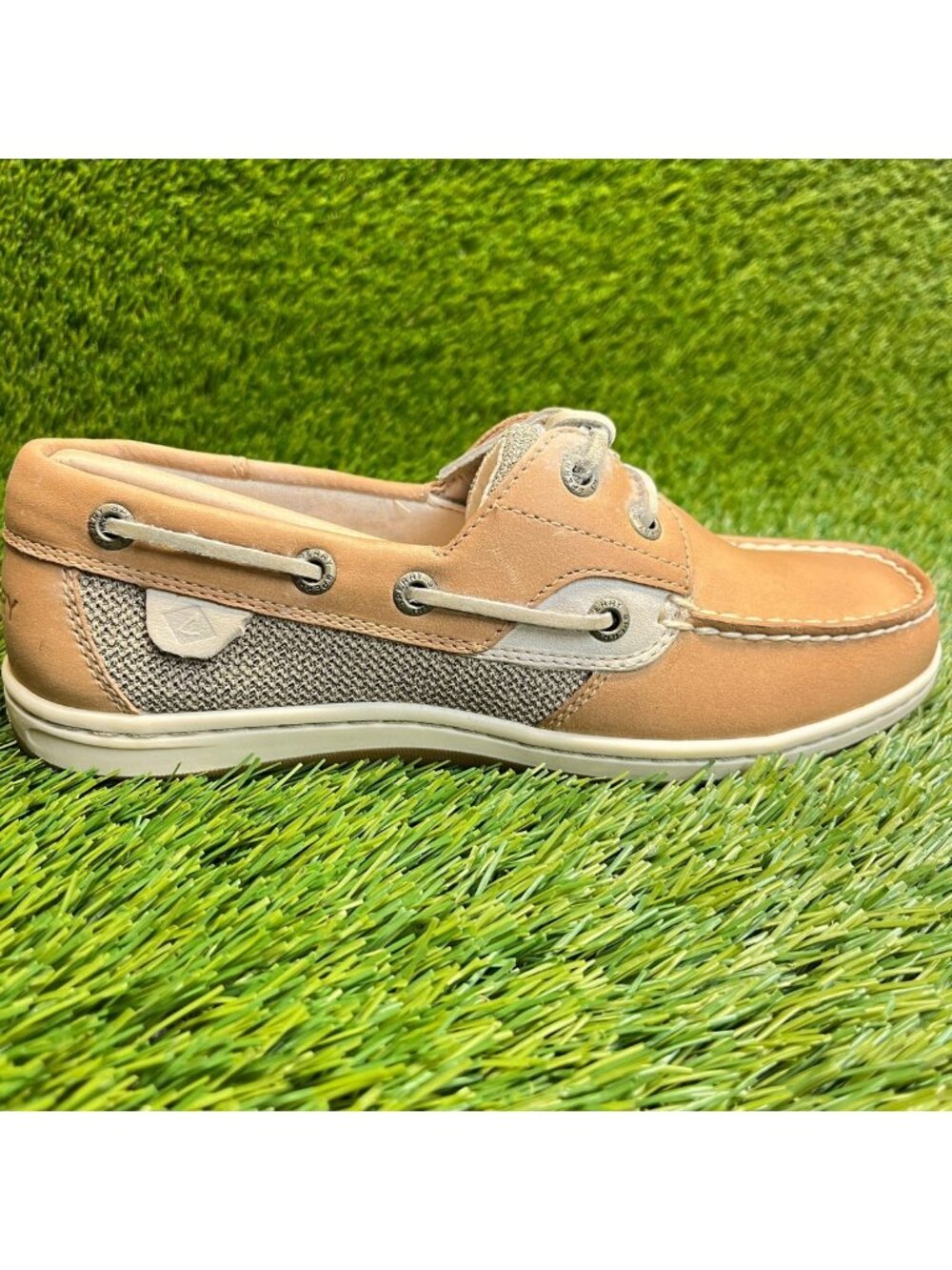 Sperry Songfish Womens Size 6.5 Brown Beige Outdoor Leather Slip On Boat Shoes